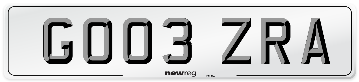GO03 ZRA Number Plate from New Reg
